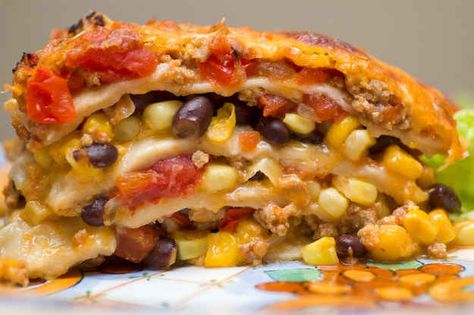 Mexican Lasagna | 10 South Beach Diet Recipes That Are Actually Good Lasagna With Tortillas, Mexican Lasagna With Tortillas, Mexican Lasagne, Mexican Coleslaw, Mexican Lasagna Recipes, South Beach Diet Recipes, Mexican Lasagna, Mexican Recipes, Coleslaw