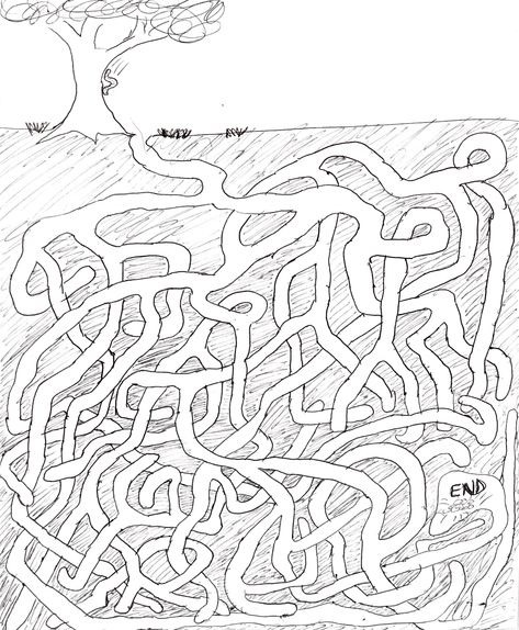 Tree kid's 3-D maze by Andrew Gifford Maze Drawing Ideas, How To Draw A Maze, Maze Art Illustration, Simple Labyrinth, Andrew Gifford, Labyrinth Art Maze, Labirint For Kids, Maze Art, Maze Drawing