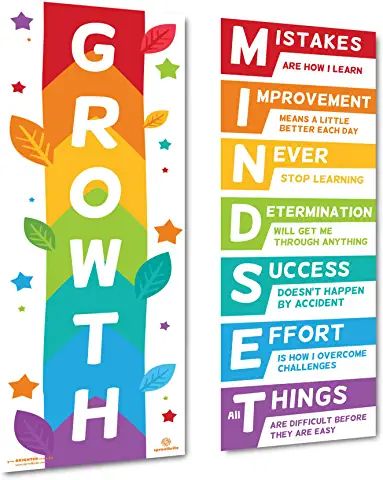 Amazon.com : Growth Mindset Posters Growth Mindset Classroom Decor, Posters For Teachers, Mindset Bulletin Board, Growth Mindset Bulletin Board, Growth Mindset Classroom, Teacher Bulletin Boards, Classroom Banner, School Elementary, Growth Mindset Posters