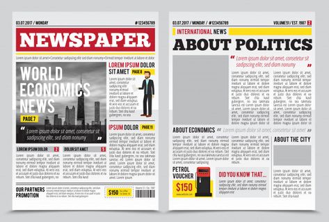 Daily newspaper journal design template with two-page opening editable headlines quotes text articles and images vector illustration Free Vector Headline Template, Newspaper Journal, Newspaper Layout, Infographic Inspiration, Paper Layout, Newspaper Template, Newspaper Headlines, Newspaper Design, Daily Newspaper