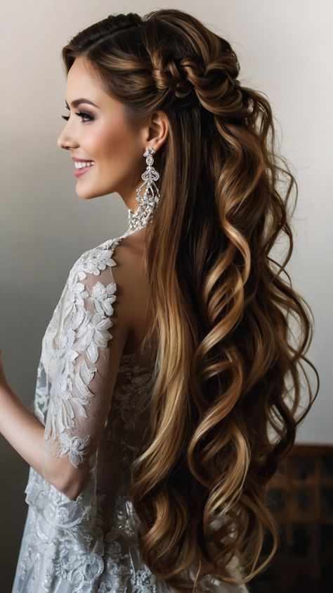 Discover stunning bridal hairstyles for long hair that are half up half down easy elegant Indian updo elegant wedding veil crown Pakistani black braid style ideas and boho Elevate your wedding look with these elegant and timeless hairstyles Extra Long Wedding Hair, Country Wedding Hairstyles For Long Hair, Wedding Hairstyles For Long Hair Elegant, Elegant Half Up Half Down Hairstyles Wedding Bride, Long Hair Bridal Hairstyles With Veil, Half Up Wedding Hair With Veil, Long Hair Wedding Styles Half Up, Hairstyles Ideas For Wedding, Wedding Down Dos