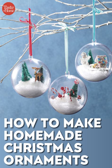 How to Make Homemade Christmas Ornaments Clear Christmas Ornaments Diy, Homemade Christmas Crafts, Homemade Christmas Ornaments, Clear Christmas Ornaments, Book Centerpieces, Christmas Globes, Easy Christmas Ornaments, Mercury Glass Christmas Ornaments, Snowflake Cookies