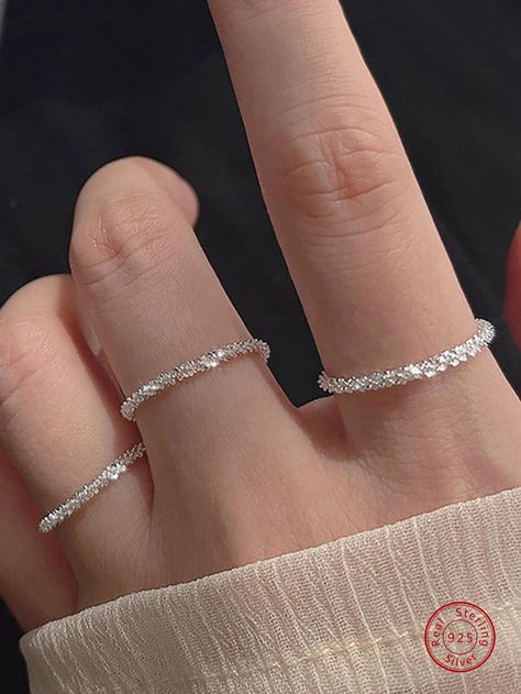 Silver  Collar  925 Sterling Silver   Embellished   Fine Jewelry Simple Pretty Rings, Fancy Silver Rings, Shein Jewelry Silver, Minimalistic Silver Jewelry, White Silver Jewelry, Pretty Silver Rings, Minimal Silver Jewelry, Finger Rings Silver, Silver Jewellery Aesthetic