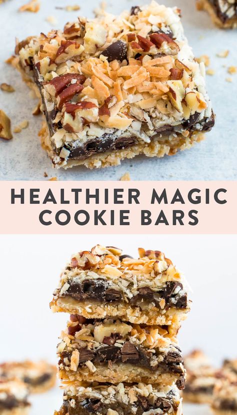 Healthier magic cookie bars made grain-free, gluten-free and vegan with homemade sweetened condensed coconut milk. #glutenfree #grainfree #vegan #7layerbars #magiccookiesbars #healthy #dessert #eatingbirdfood Condensed Coconut Milk, Magic Cookie Bars, Layer Bars, Gluten Free Eating, Healthy Oils, Dessert Bar, Vegan Dessert Recipes, Paleo Dessert, Vegan Sweets