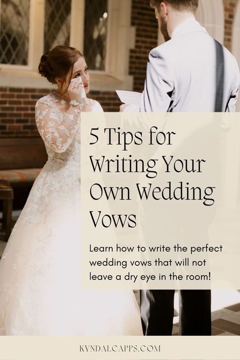 Wedding Planning Checklist | Writing your own wedding vows can feel a little scary, after all, it is you summoning up your love and the promises you make to your partner for the rest of your life! Get inspired by writing your vows brides, writing your own wedding vows brides tips, writing your own wedding vows examples, writing your own vows, and writing your own wedding vows! Learn how to start writing your vows with tips from a wedding photographer at kyndalcapps.com! Wedding Vowels To Wife, Vows For High School Sweethearts, How To Write Your Own Vows, How To Write My Vows, Tips For Writing Vows, Vows To Husband Ideas, How To Start Your Vows, How To Write Your Vows, Vow Template Writing Your Own