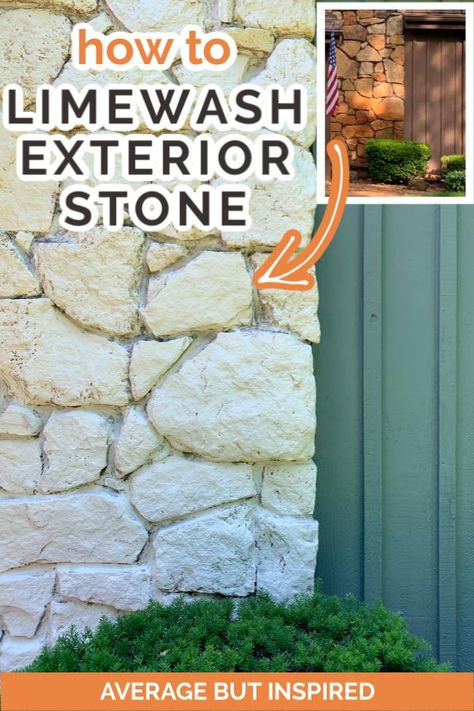 You will not believe how easy it is to do a DIY limewash exterior stone makeover! Change the color of your rock or stone with this environmentally-friendly product. It's totally DIY friendly! This blogger limewashed her exterior stone facade in one day. #limewashexterior #limewashrock #limewashdiy #limewashstone #whitewashstone #paintstone Stone Exterior Makeover, Limewash Stone Exterior, Limewash Stone, Limewash Exterior, Rock And Stone, Austin Stone, Stone Exterior Houses, Exterior House Colors With Stone, Stone Exterior