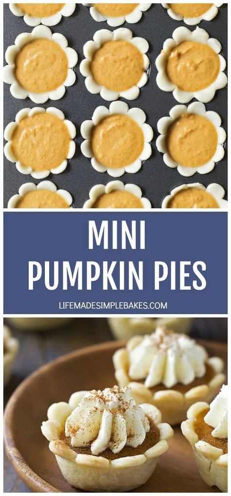 These easy mini pumpkin pies are the perfect, bite-sized treats for any fall party or occasion! #minipumpkinpies #pumpkinpies #pumpkinpie #minipies #easypierecipe Mini Pumpkin Pies Recipe, Mini Pumpkin Cheesecake, Mini Pumpkin Pies, Pie Bites, Easy Pie Recipes, Pumpkin Pies, Pies Maker, Pumpkin Pie Recipes, Mini Pies