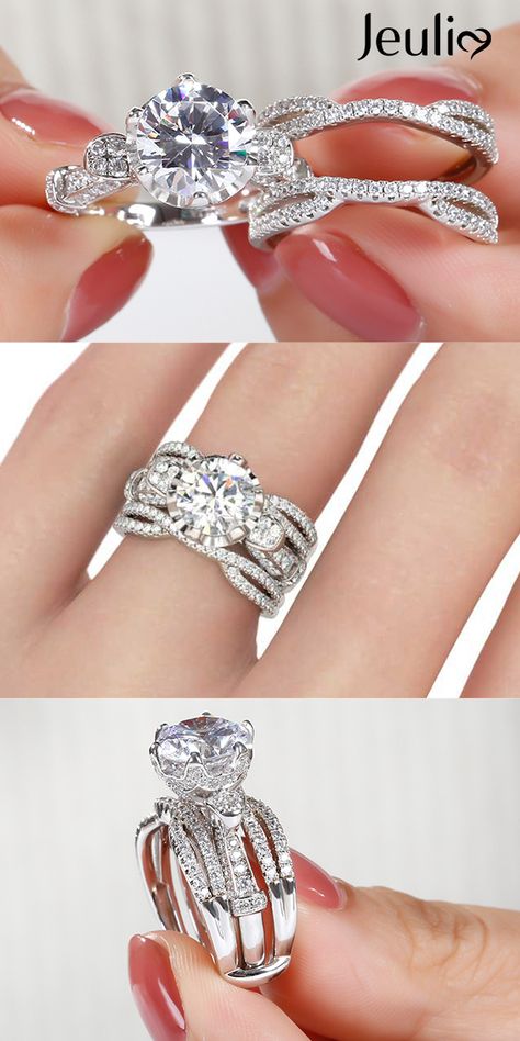 Jewelry Gift Ideas, Classic Wedding Rings, Sterling Silver Rings Set, Silver Ring Set, Diamond Jewelry Designs, Bridal Ring Sets, Dream Engagement Rings, Bridal Ring Set, Fashion Ring