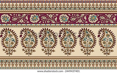 Beautiful Mughal Traditional Border Digital Print Stock Illustration 2449437401 | Shutterstock Mughal Border Design, Mughal Lace Border, Digital Lace Border, Mughal Border, Lace Border Design, Mughal Motifs, Mughal Flower, Art Motifs, Floral Borders