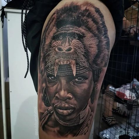 101 Amazing African Tattoos Designs You Need To See! - Outsons African Warrior Tattoo For Men, Zulu Warrior Tattoo, African Woman Tattoo, Black Tattoos For Women, African Tattoo Ideas For Men, Zulu Tattoo, African Warrior Tattoos, Nefertiti Art, Africa Tattoo