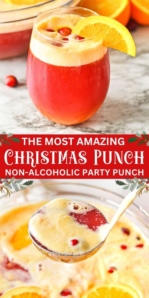 Christmas Punch with cranberry juice, orange sherbet and ginger ale (or lemon-lime soda). Best Christmas punch recipe, it's an easy holiday drink with just a few ingredients. Christmas Punch YUM! Punch With Cranberry Juice, Best Holiday Punch, Best Christmas Punch, Non Alcoholic Christmas Punch, Best Christmas Punch Recipe, Sherbet Punch Recipes, Holiday Punch Recipe, Holiday Party Drinks, Christmas Drinks Recipes