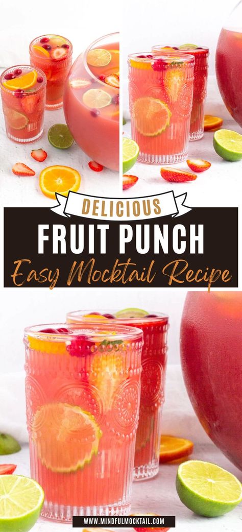 Pink Mocktail, Punch Mocktail, Fruit Punch Recipe, Easy Mocktail Recipes, Non Alcoholic Punch, Mocktail Drinks, Party Punch Recipes, Alcoholic Punch, Punch Drinks