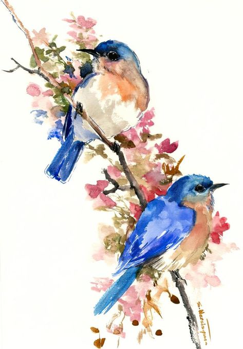 Akvarel Illustration, Bluebird Painting, Blue Bird Art, Bird Watercolor Paintings, Eastern Bluebird, Watercolor Paintings For Beginners, Full Frontal, Watercolor Paintings Easy, Blue Birds