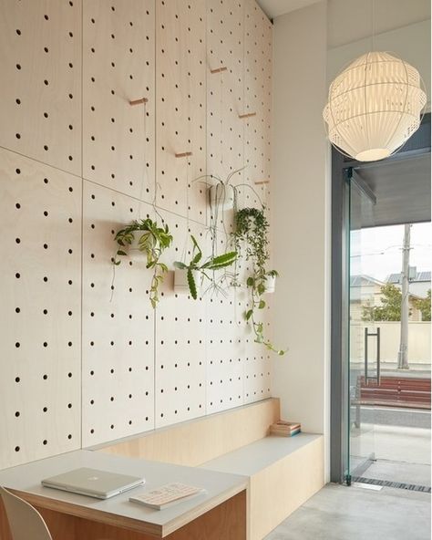 Our KAHDU Pendant is noticeably paired with the light and fresh interior palette of white and natural timbers. The Chinese Medicine Clinic designed by @architecture_architecture who created a sustainable environment promoting wellness and wellbeing. . . The KAHDU Collection features hand-woven lampshades with a visually striking, high impact pattern that plays with the senses. Available in various shapes and finishes, with an endless array of fabric colour options to compliment any contemporary Clinic Architecture, Peg Board Walls, Interior Palette, Fresh Interior, Outfit Office, Sustainable Environment, Clinic Design, Reception Area, Fabric Colour