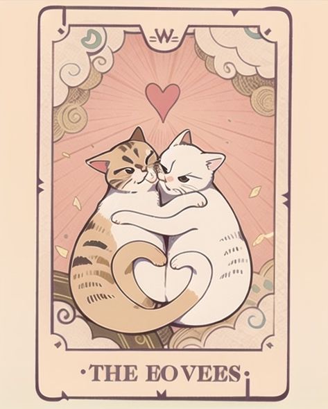 Tarot Card Tattoo, Valentines Day Cat, The Lovers Tarot Card, The Lovers Tarot, Cat Pfp, Witchy Wallpaper, Valentines Wallpaper, Tarot Cards Art, Two Cats