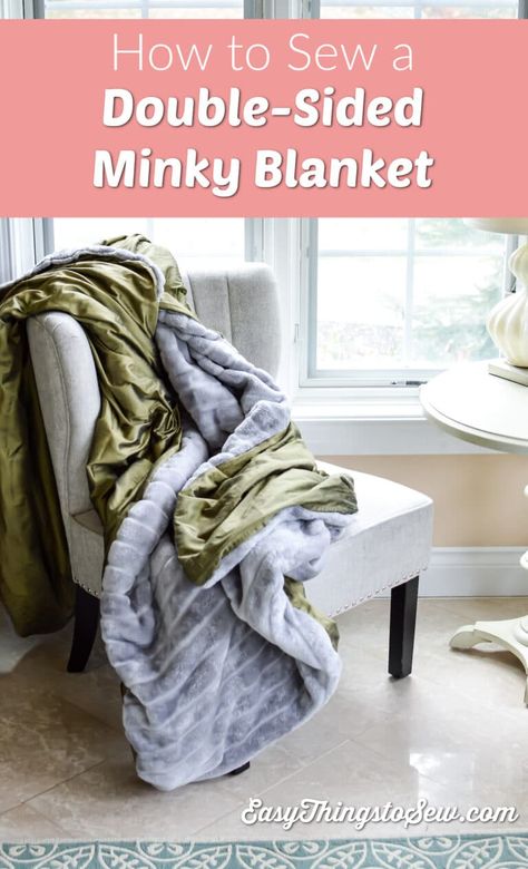 How to sew a double-sided minky blank that is plush, soft and simple to make. Use curtain panels and a throw blanket to save time! #beginnersewingprojects #beginnersewing #sewing Sewing A Throw Blanket, Easy Blankets To Sew, How To Sew A Throw Blanket, Sewing A Blanket For Beginners, Diy Minky Blanket, Double Sided Blanket Diy, Sewing A Blanket, Easy Blankets To Make, Making A Blanket