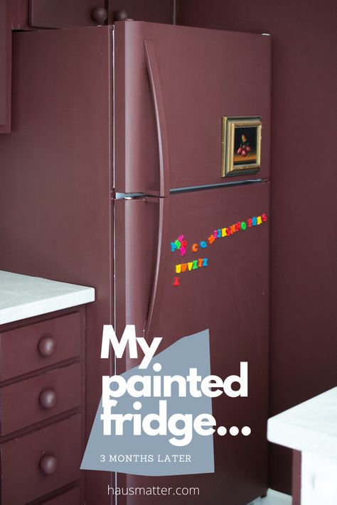 How to paint a fridge the right way — Hausmatter Painting A Fridge Diy, Fridge Remodel, How To Paint Fridge, Diy Painted Fridge, Paint Your Fridge, Refrigerator Painting Ideas, Painting A Refrigerator, Painting A Fridge, How To Paint A Refrigerator Diy