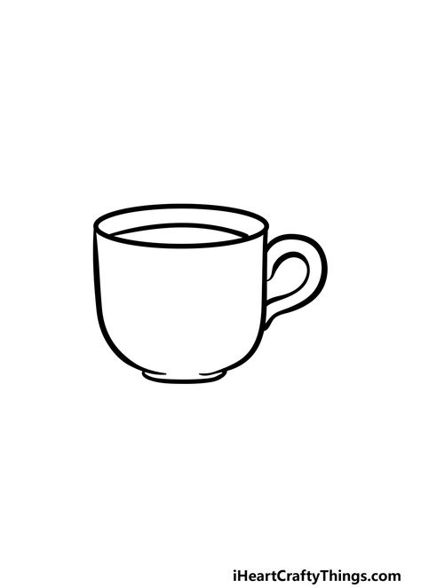 Cup Sketch Drawings, How To Draw A Cup, How To Draw A Coffee Cup, Cups Ideas Design, Simple Objects To Draw, Tea Cup Outline, Cup Drawing Easy, Drawing On Cups Ideas, Drawing On Cups