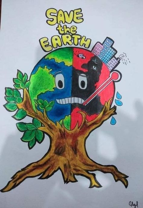 Climate Drawing Easy, Recycling Poster Ideas For School, Save Earth Posters Environment, Poster On Save Environment, Environmental Pollution Art, Save Mother Earth Poster, Mother Earth Painting, Mother Earth Drawing, Save Earth Posters