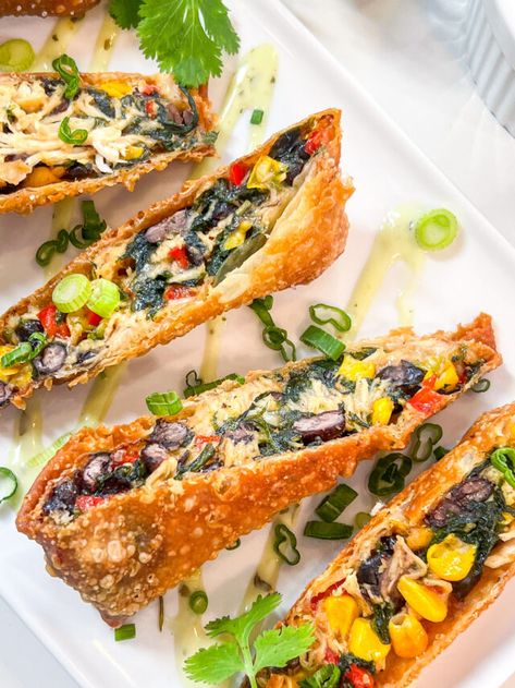 Southwestern Eggrolls: Chili's Copycat Recipe - Kolby Kash Chilis Southwestern Eggrolls, Chilis Copycat Recipes, Chicken Black Beans, Egg Roll Wraps, Black Beans Corn, How To Make Chili, Cheese Wrap, Garlic Butter Shrimp, Egg Roll Recipes