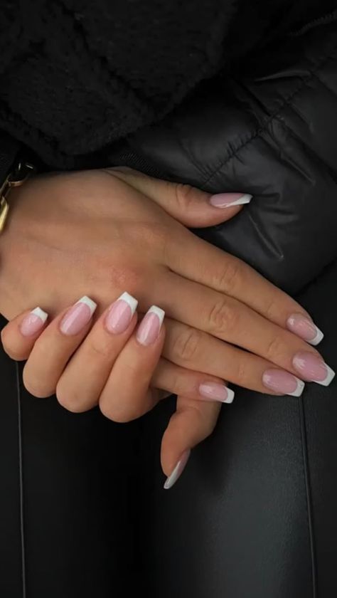 lelemoneg on Instagram: Classic French nails🤍 #nailextensions #pressonnails #creative Short Franche Nails, French Tips Ballerina Nails, Frenchtips Nails Acrylic Square, Normal French Tip Nails, Naglar French Tip, Classic French Nails Square, Cute French Nails Ideas, Cute Ballerina Nails, Ballerina French Tip