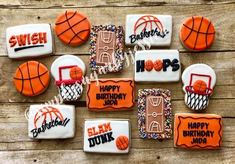 March Madness Cookies Decorated, Basketball Cookies Decorated, Basketball Cookies, Basketball Baby Shower, Theme Cookies, Cutout Cookies, Basketball Baby, Jersey Party, Basketball Party