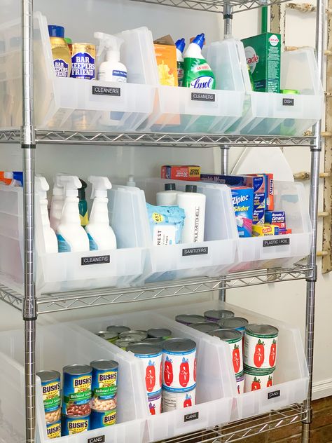 Backstock Organization, Organized Garage, Garage Storage Inspiration, Basement Organization, Garage Organization Tips, Garage Organisation, Cleaning Supplies Organization, Garage Storage Solutions, Storage Room Organization