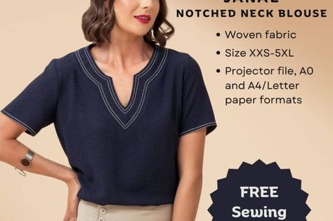 Janae notched neckline blouse – Free PDF sewing pattern Paper To Print, Fashion Over Fifty, Apple Body Shapes, Apple Shape, Sewing Clothes Women, Save The Earth, Free Pdf Sewing Patterns, Notched Neckline, Free Pdf Pattern