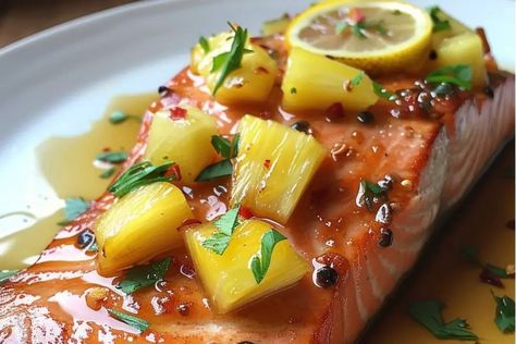 Honey Pineapple Salmon Tropical Salmon Recipe, Salmon And Pineapple, Salmon Pineapple, Honey Pineapple Salmon, Pineapple Salmon Recipes, Pineapple Salmon, Asian Salmon, Pineapple Glaze, Blackened Salmon