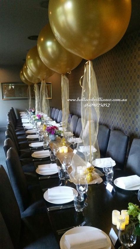 Superb set up at the Ottoman Restaurant #giantballoons #jumboballoons #3footballoons #goldballoons #ottomanrestaurant #act #cbr #canberraballoons #BalloonBrilliance Graduation Dinner, Moms 50th Birthday, Dinner Party Decorations, Birthday Dinner Party, Dinner Restaurants, Birthday Party Tables, 70th Birthday Parties, 80th Birthday Party, Golden Birthday