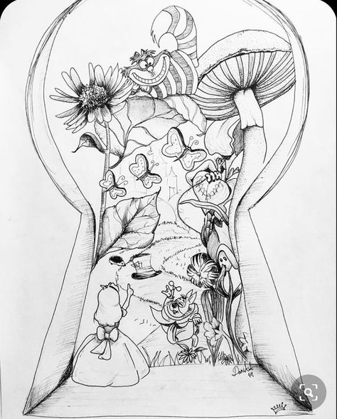 Mad Hatter Tea Party Drawing, Alice In Wonderland Flash Tattoo, Alice In Wonderland Sketches, 2024 Calligraphy, Alice In Wonderland Drawing, Alice In Wonderland Paintings, Alice And Wonderland Tattoos, Alice In Wonderland Flowers, Alice In Wonderland Artwork