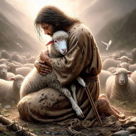 Christ The Good Shepherd, Jesus Facts, Jesus Cartoon, Sheep Paintings, Miracles Of Jesus, Jesus Drawings, Jesus Is Alive, Jesus Christ Painting, Spiritual Images