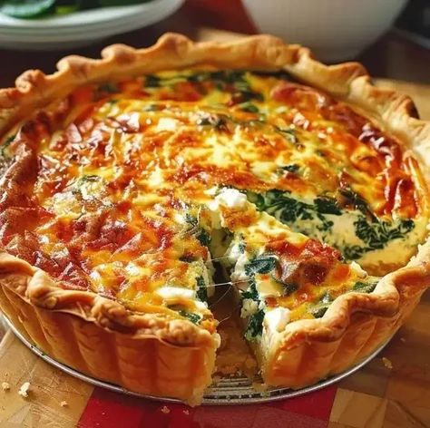 Ricotta Spinach Quiche – Naomi's Recipes Deep Quiche Recipes, Quiche Recipes With Ricotta Cheese, Spinach Mushroom Ricotta Quiche, Spinach Ricotta Brunch Bake, Quiche Recipes Ricotta, Spinach Quiche Lorraine Recipe, Easy Spinach Cheese Quiche, Quiche Recipes Leek, Ricotta Egg Bake