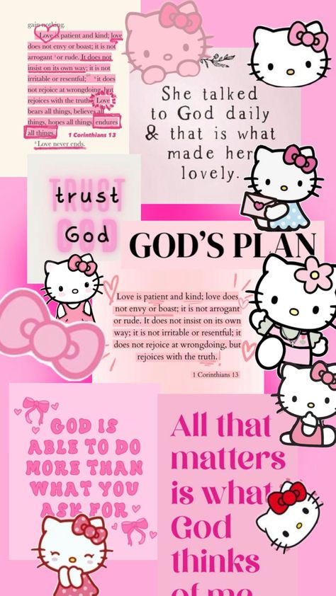 Pretty Hello Kitty Wallpaper, Wallpaper For Ipad Hello Kitty, Hello Kitty Bible Verse Wallpaper, Hello Kitty Jesus Wallpaper, Cute Pink Wallpaper For Ipad, Hello Kitty God Wallpaper, Hello Kitty Christian Wallpaper, God And Jesus Wallpaper, Aesthetic Pfp Sanrio