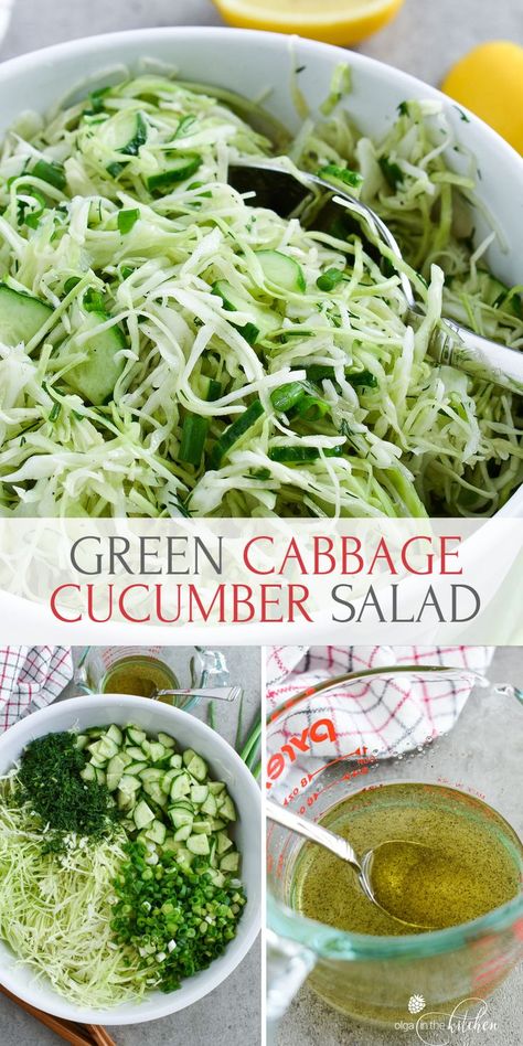 Cabbage Cucumber Salad, Potluck Side Dishes, Cabbage Salad Recipes, Potluck Dishes, Cucumber Recipes, Cabbage Salad, God Mat, Green Cabbage, Cabbage Recipes