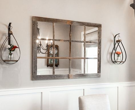 Farmhouse Wall Decor Mirrors, Wall Decor Mirrors, Farmhouse Kitchen Wall Decor, Window Pane Mirror, Rustic Shutters, Rustic Mirror, Mirror Dining Room, Rustic Window, Latest Interior Design