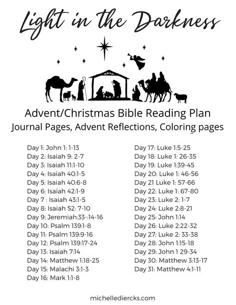 Light in the Darkness Advent Bible Reading plan with Journal and Coloring Pages, and Advent Reflections. #Bible Reading Plan #Advent #Christmas #Journal pages Christmas Advent Reading Plan, Christmas Advent Bible Verses, Advent Scripture Readings, Advent Bible Reading Plan For Kids, Advent Bible Verses For Kids, Advent Readings For Kids, Advent Bible Verses, Advent Bible Reading Plan, Christmas Bible Reading Plan