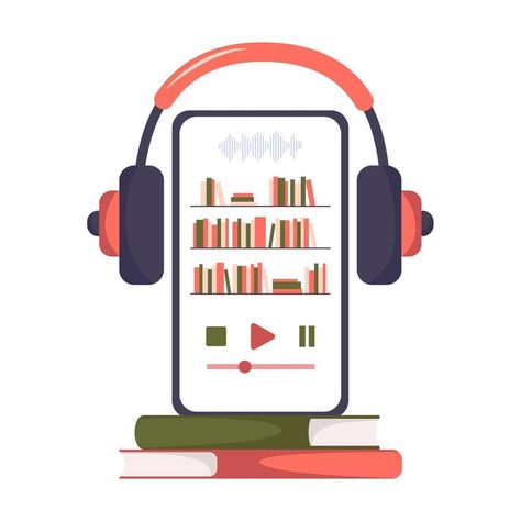 Audio Book Illustration, Digital Book Illustration, Audio Book Aesthetic, Books And Headphones, Online Learning Logo, Audio Illustration, Lab Clipart, Book Podcasts, Audio Logo