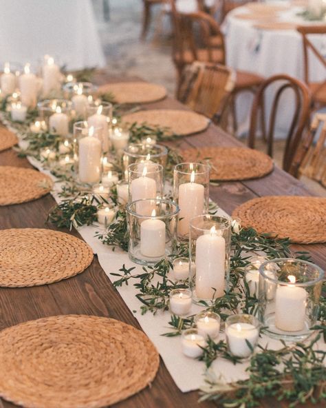 Minimalist Wedding Decor: 2023 Guide With Chic Decoration Ideas Rustic Wedding Candles, Botanical Table Setting, Dinner Table Candle Decor, Casual Wedding Table Settings, Wedding Table Decor Candles, Intimate Wedding Reception Ideas, September Wedding Ideas, Rustic Wedding Decor Centerpieces, Trendy Wedding Ideas