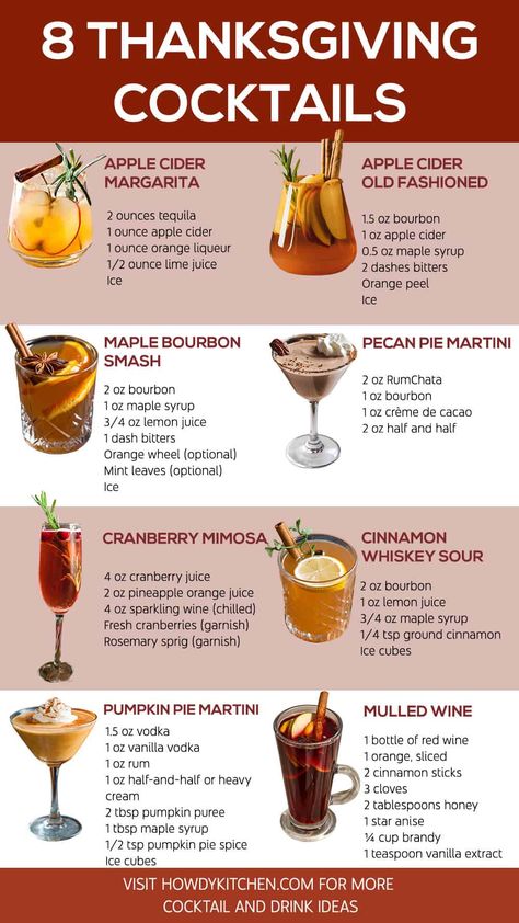 A variety of Festive Thanksgiving Cocktail Recipes featuring classic Bourbon Thanksgiving Cocktails, Margaritas, Thanksgiving Whiskey Cocktails, Thanksgiving Tequila Cocktail  and Thanksgiving Wine Cocktails perfect for your holiday table. Thanksgiving Alcohol, Best Drink Recipes, Spiked Drinks, Holiday Drinks Alcohol, Thanksgiving Cocktail Recipes, Thanksgiving Cocktail, Holiday Party Drinks, Best Drink, Traditional Thanksgiving