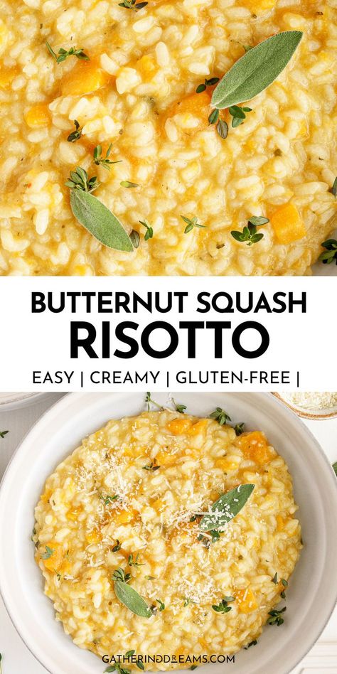 This butternut squash risotto is one of my favorites to make in the fall or winter months. This recipe is easy to follow and makes a warm and comforting dish that no one can resist! The perfect vegetarian dinner idea! Fall Dinner Ideas, Risotto Recipes Easy, Creamy Risotto, Healthy Butternut Squash, Risotto Dishes, Easy Butternut Squash, Squash Risotto, Butternut Squash Risotto, Butternut Squash Recipes