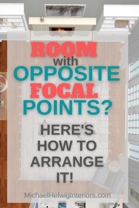 Opposite focal points are not ideal, but sometimes can’t be avoided. There must be a gravitational pull towards something in a room with opposite focal points or you’ll end up an unfocused room. Narrow Living Room Dining Room Combo Small Spaces, 2 Focal Points In Living Room, Off Center Living Room, 70s Living Room Aesthetic, Focal Point Living Room, Ways To Use Wallpaper, Wallpaper In Home, Living Room 70s, Tv And Fireplace