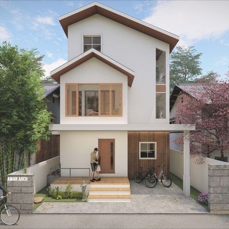 Japan House Design Modern, Kami House, Korean House Exterior, Decor Organization Ideas, Split Home, Japanese House Exterior, Small Japanese House, Japan House Design, Japandi House