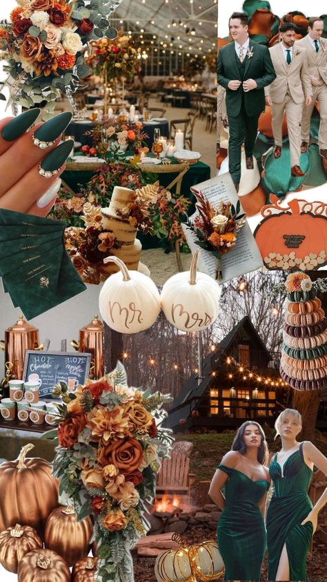 Emerald and copper wedding ideas, rustic wedding, pumpkins and florals Emerald And Copper Wedding, Green Copper Wedding, Wedding Pumpkins, Copper Wedding Theme, Wedding Ideas Rustic, Curvy Wedding Dress, Wedding Theme Color Schemes, Curvy Wedding, Renewal Wedding