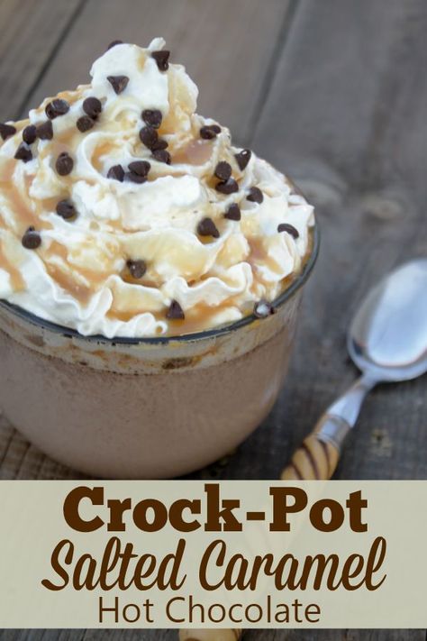 Crock-Pot Salted Caramel Hot Chocolate Thick And Creamy Hot Chocolate, Caramel Hot Chocolate, Meal Planing, Creamy Hot Chocolate, Salted Caramel Hot Chocolate, Hot Chocolate Drink, Crockpot Hot Chocolate, Christmas Yummies, Santa Party