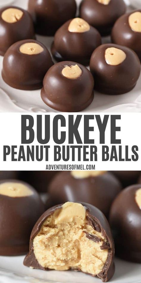 Buckeye Peanut Butter Balls, No Bake Candy, Chocolate Peanut Butter Balls, Buckeyes Recipe, Peanut Butter Balls Recipe, Resepi Biskut, Butter Balls, Candy Recipe, Peanut Butter Desserts