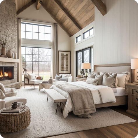 Large Master Bedrooms Decor, Barndo Ideas, Master Addition, Life Vibes, Modern Farmhouse Bedroom, Barn Style House Plans, Dream Life House, Bloxburg Ideas, Bedroom Master