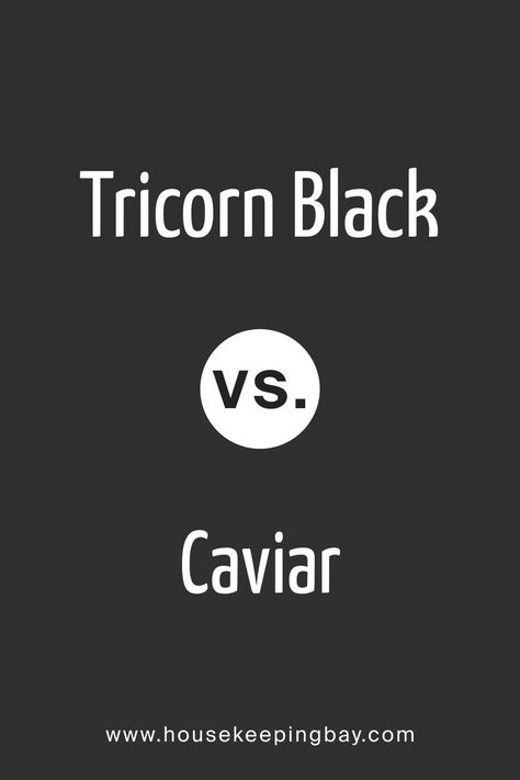 Tricorn Black vs. Caviar by Sherwin-Williams Accessible Beige And Tricorn Black, Sw Caviar Cabinets, Shoji White And Tricorn Black, Caviar Sherwin Williams Exterior, Tricorn Black Vs Caviar, Tricorn Black Kitchen Cabinets, Caviar Paint Color, Tricorn Black Cabinets, Iron Ore Vs Tricorn Black