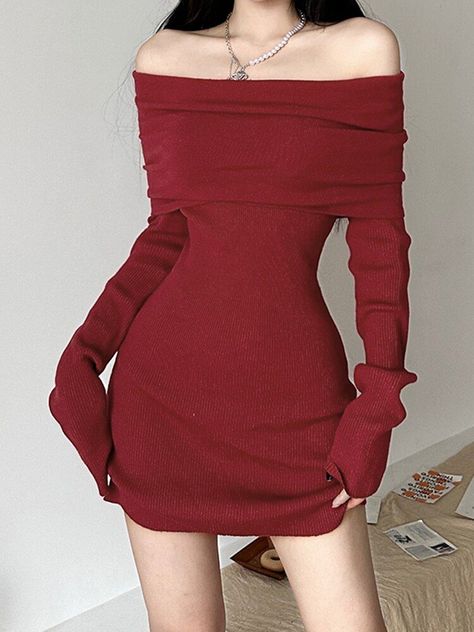 Red Outfit Casual, Cute Red Dresses, Dark Red Dresses, Red Sweater Dress, Red Dresses Classy, Red Bodycon, Slim Sweater, Red Dress Outfit, Dresses 2023