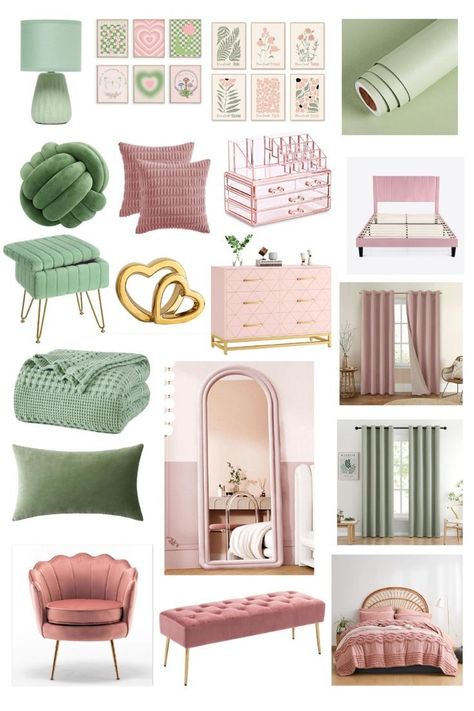 Explore and shop personally curated products directly from @ModernmillenialDecor's Linktree store. Find merchandise and unique items. Support your favorite creator with each purchase. Start shopping today! Room Color Schemes Pink, Pink White Green Apartment, Green Gold And Pink Bedroom, Sage Green With Pink Bedroom, Sage Green And Light Pink Bedroom Aesthetic, Sage And Blush Bedroom Decor, Green And Pink Decor Living Room, Sage Green And Pink Bedroom Decor, Blush Pink And Green Living Room